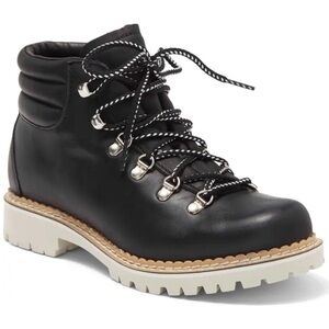 New La Montelliana Margherita Lace Up Boot Black Leather Lug Sole Work Rugged 7